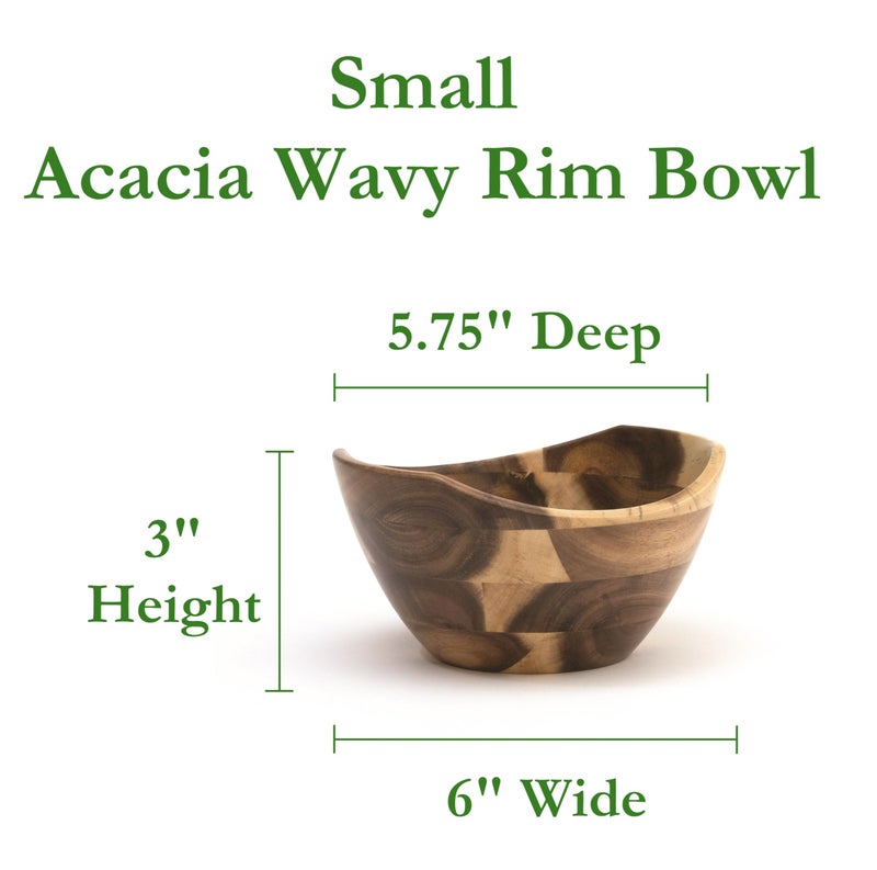 Lipper International 1273 Acacia Wavy Rim Bowl for Serving Popcorn, Fruits, or Salads, Small, 6", Single Bowl - Image 2